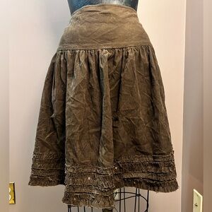 Y2K Forever 21 Brown Corduroy Ruffle Sequin Midi A-line Skirt 100% Cotton Size L